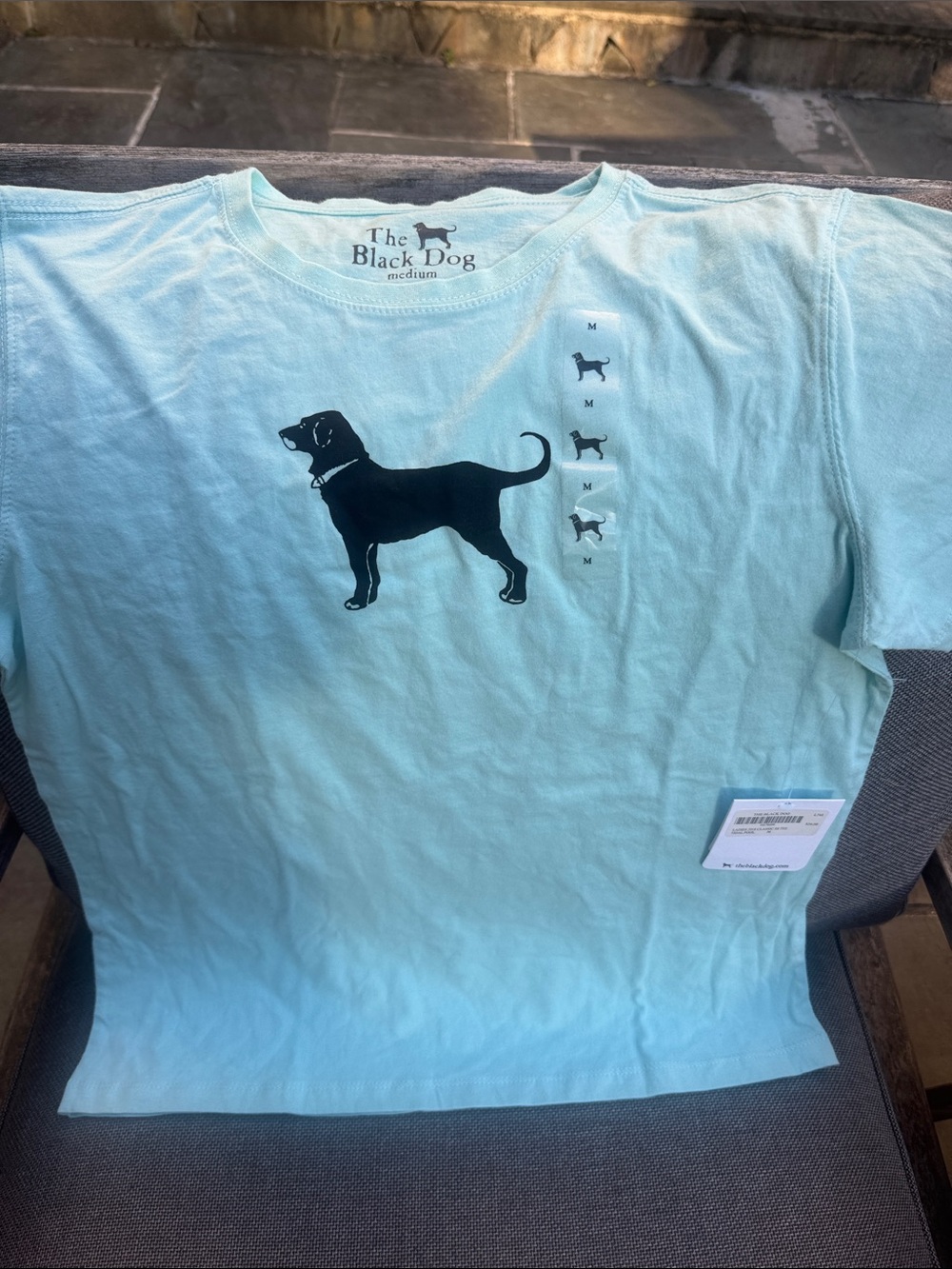 The Black Dog Light teal blue Graphic Tee with Black Dog Print 100% cotton NWT